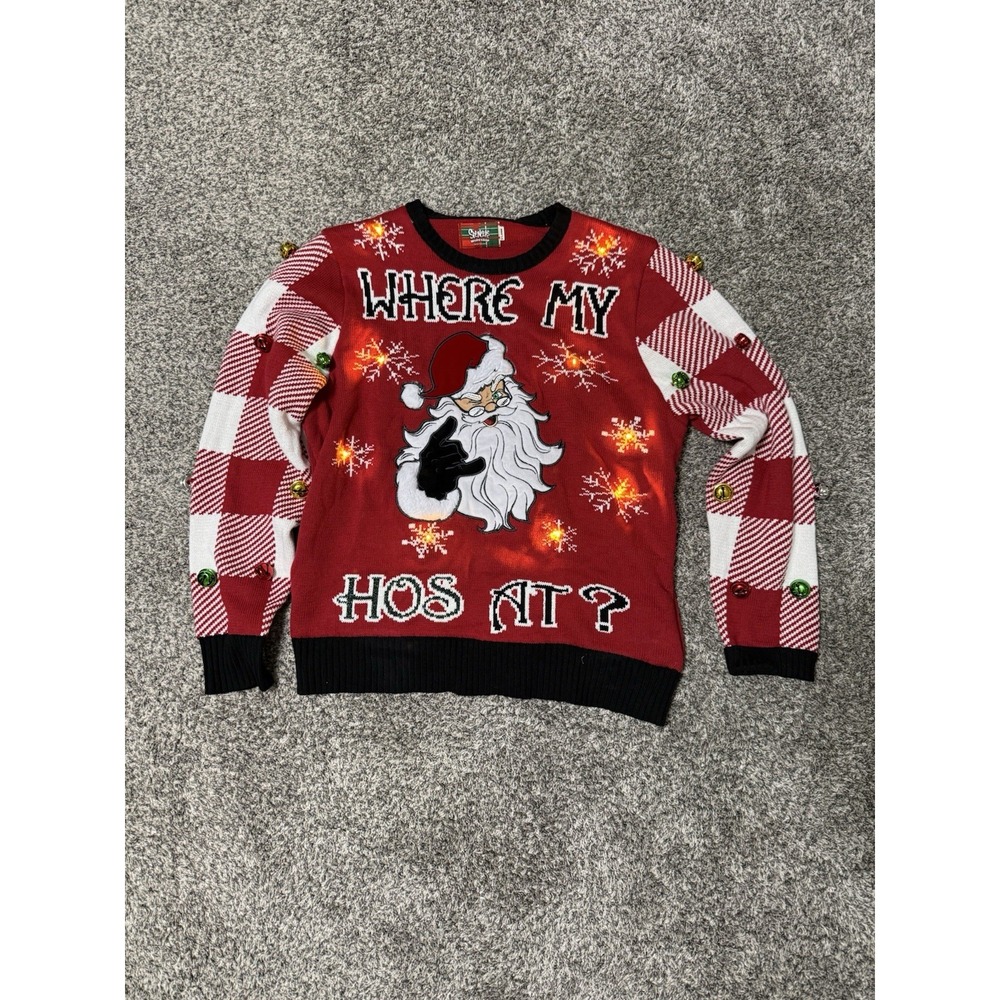 Spencer's Light Up Ugly Christmas Sweater Where My HOS At Mens XL